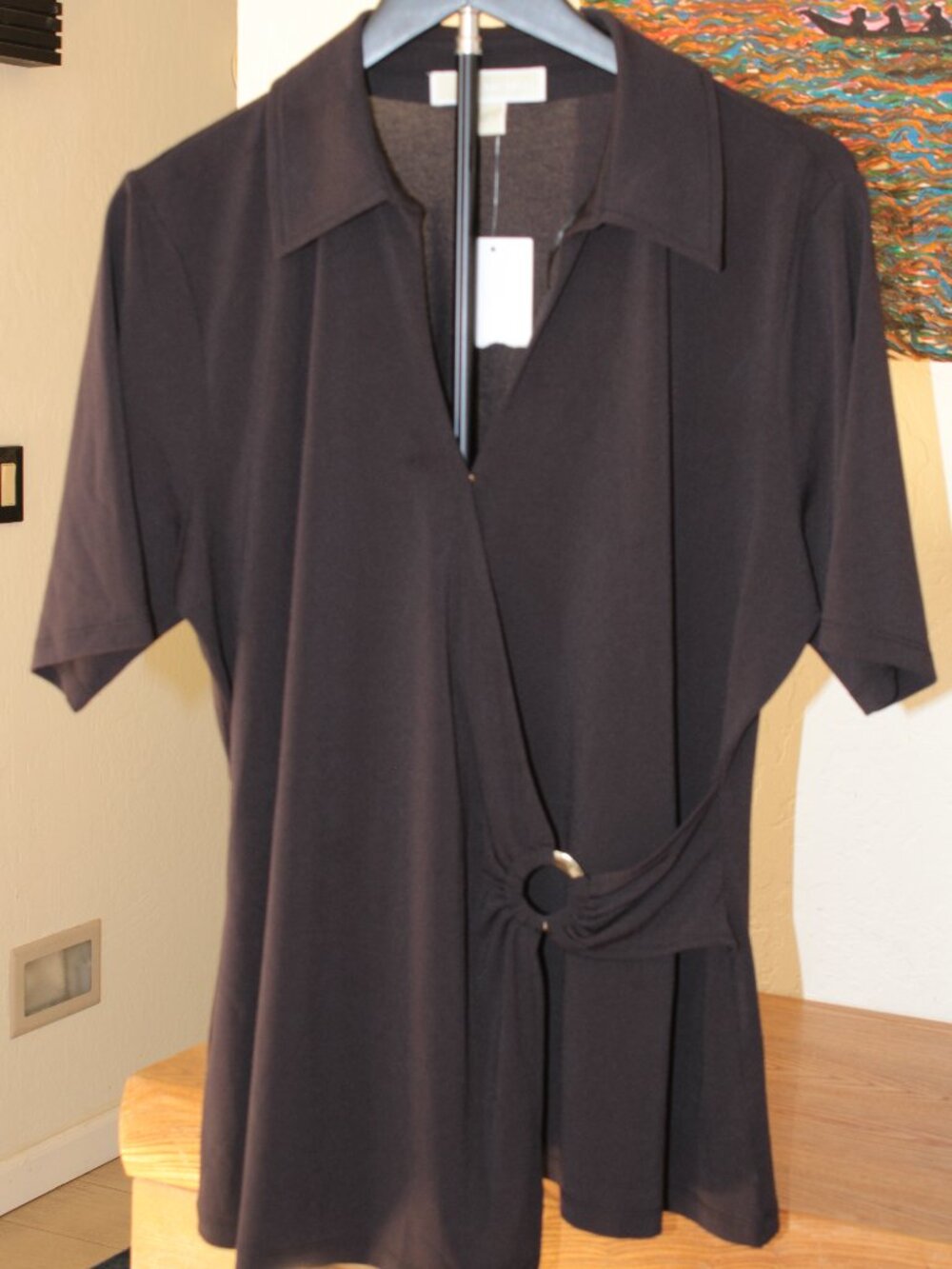 NWT MICHAEL Michael Kors Black Draped Ring Detail Top XL